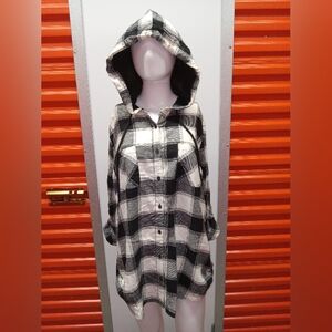 Black and White Plaid Hooded Jacket